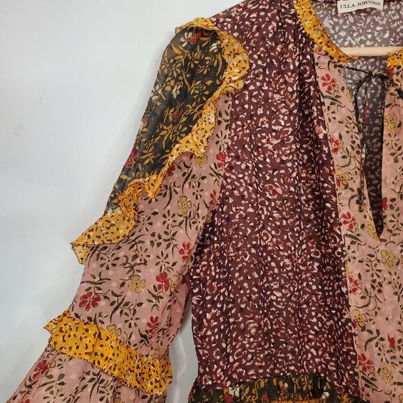 Ulla Johnson Essie Dress Tropical Print Silk Long Sleeve Mini Dress Size 2 - Picture 7 of 12